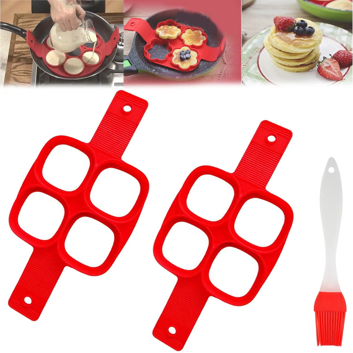 Flip N Cook Silicone Pancake Mold 2 Pack Flip and Cook Mini Pancake Makers for Griddle Reusable Egg Mold for Kids Baking Tools