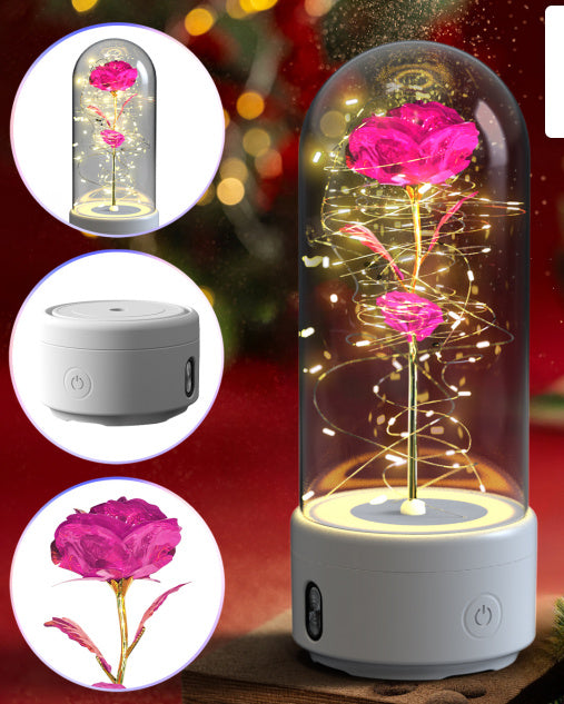 Creative 2 In 1 Rose Flowers LED Light And Bluetooth Speaker Valentine's Day Gift Rose Luminous Night Light Ornament In Glass Cover