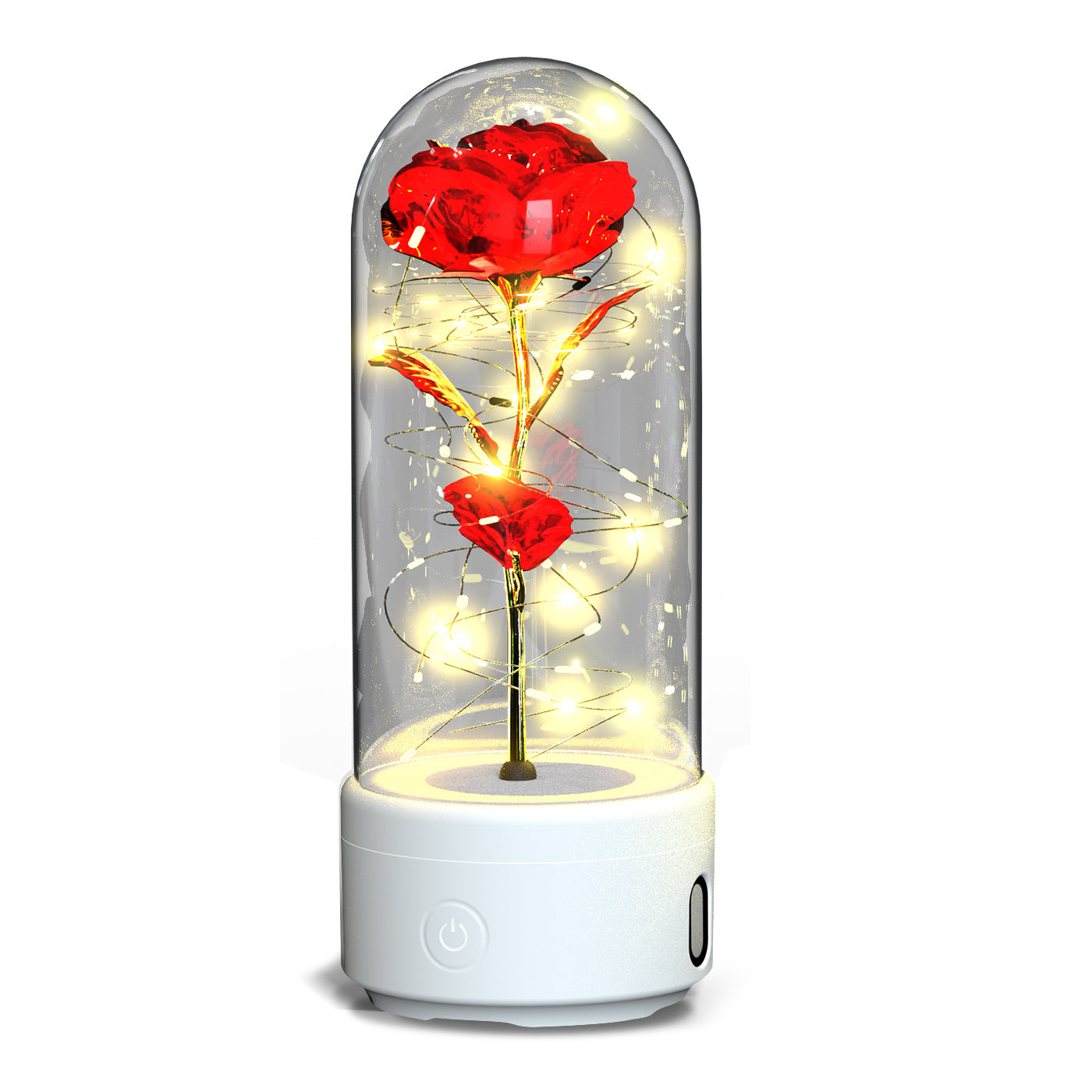 Creative 2 In 1 Rose Flowers LED Light And Bluetooth Speaker Valentine's Day Gift Rose Luminous Night Light Ornament In Glass Cover