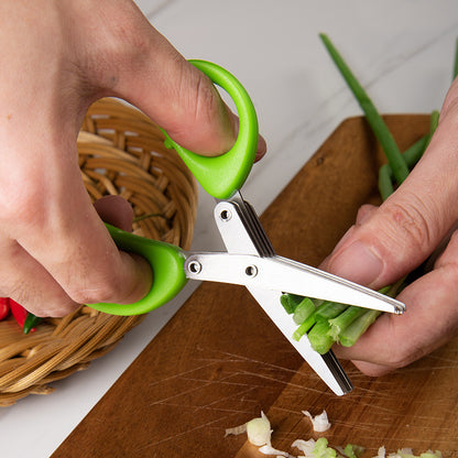 Multifunctional Multi-layer Green Onion Scissors Stainless Steel Onion Cutting Knife Herb Seaweed Spice Scissors Kitchen Scissor Kitchen Gadgets