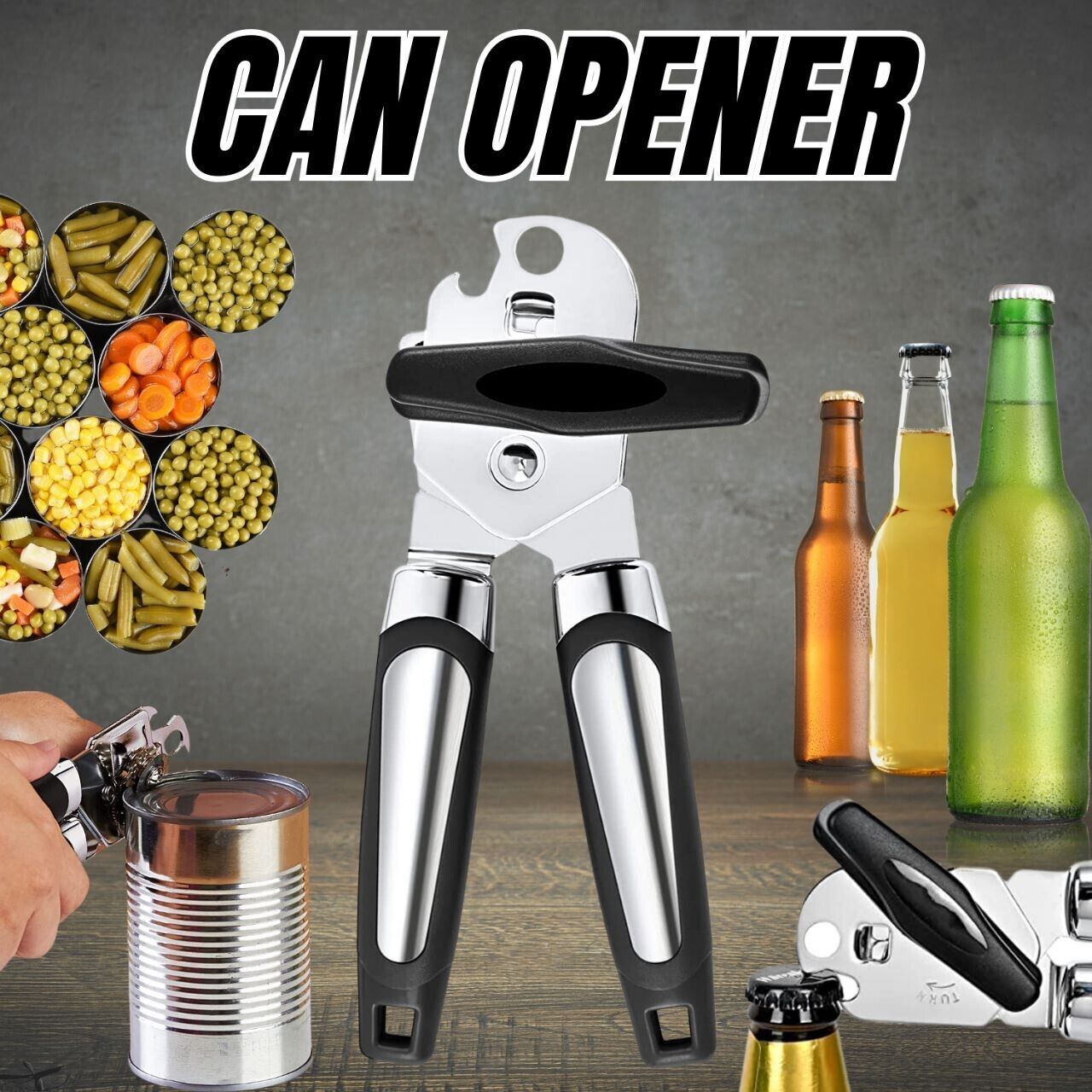 Manual Can Opener Smooth Edge Heavy Duty Stainless Steel Blades Beer Opener