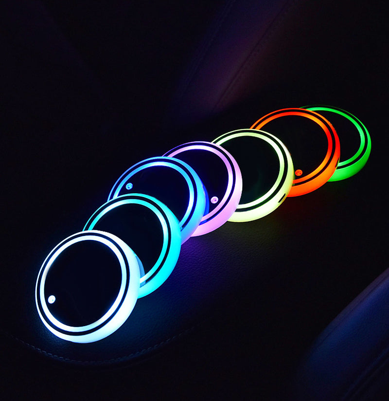 Colorful Cup Holder LED Light-Up Coaster Solar & USB Charging Non-Slip Coaster Ambient Light for Car Automatically