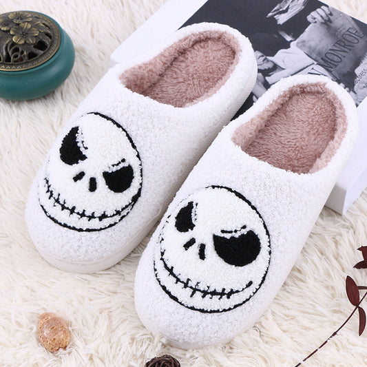 Halloween Skull-Smirk Home Slippers Indoor Funny Non-Slip House Shoes Winter Warm Bedroom Slippers for Women Men