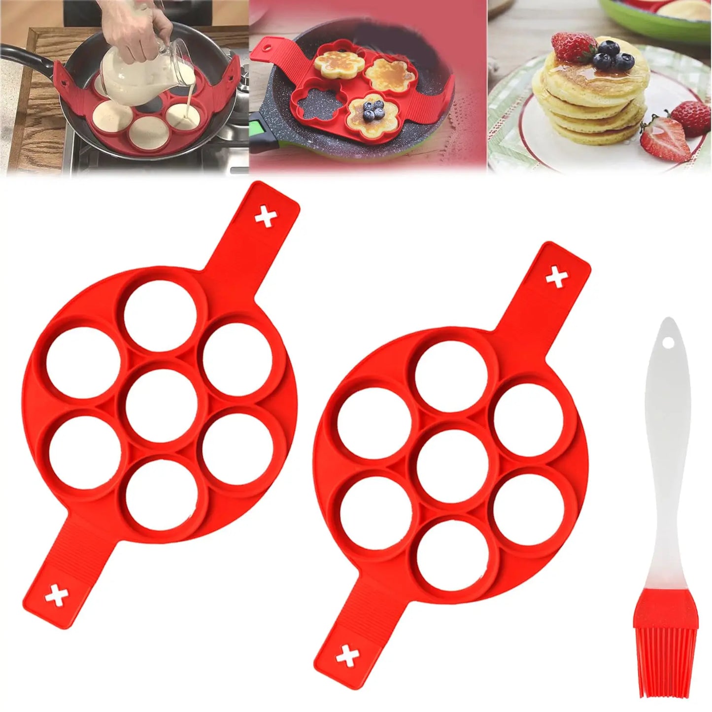 Flip N Cook Silicone Pancake Mold 2 Pack Flip and Cook Mini Pancake Makers for Griddle Reusable Egg Mold for Kids Baking Tools