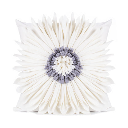 Fashion Modern Style White Throw Pillows Velvet Stitching 3D Chrysanthemum Cushion Waist Pillow Blue Cushion Case