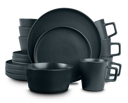 Celina 16-Piece Stoneware round Dinnerware Set, Service for 4, Gray Matte