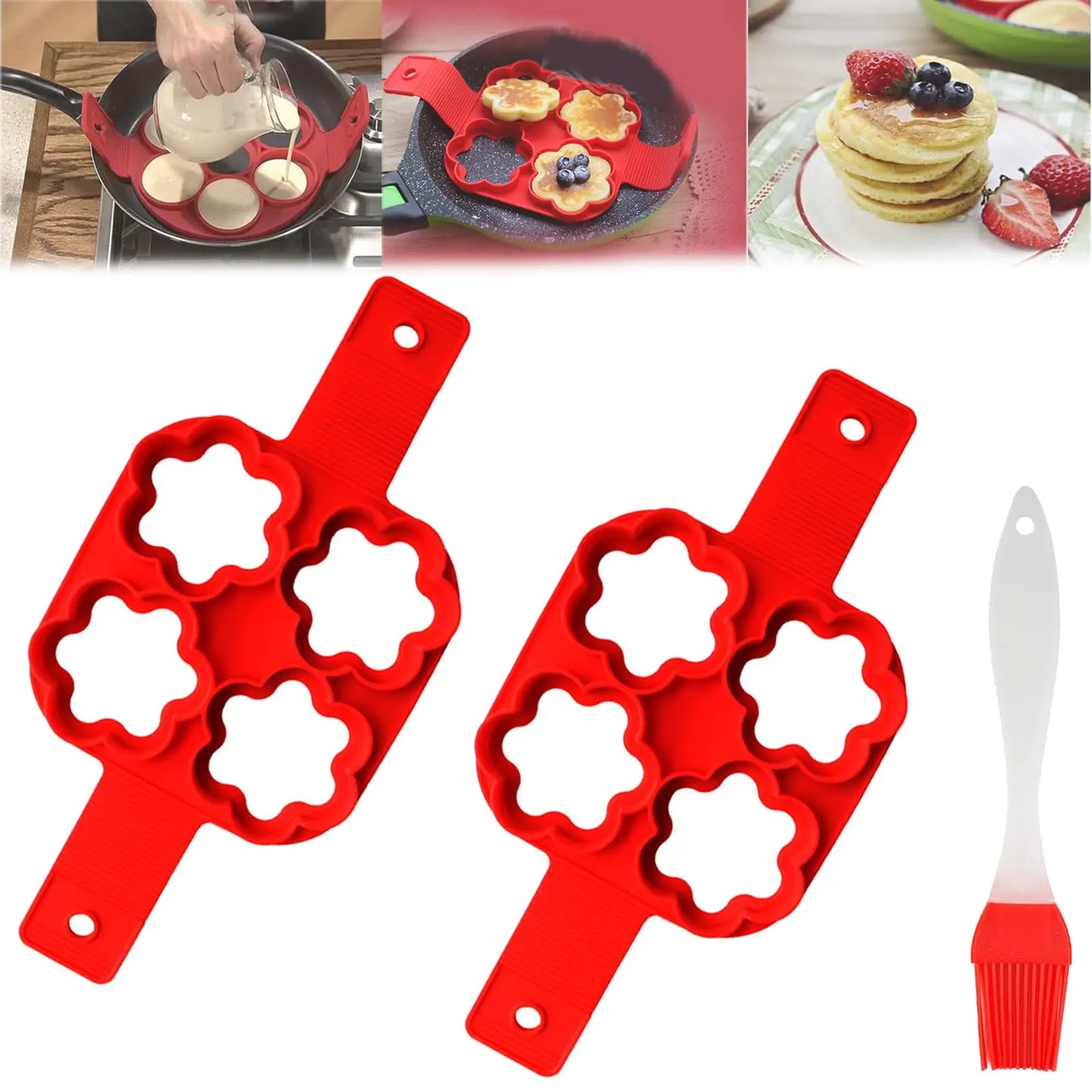 Flip N Cook Silicone Pancake Mold 2 Pack Flip and Cook Mini Pancake Makers for Griddle Reusable Egg Mold for Kids Baking Tools