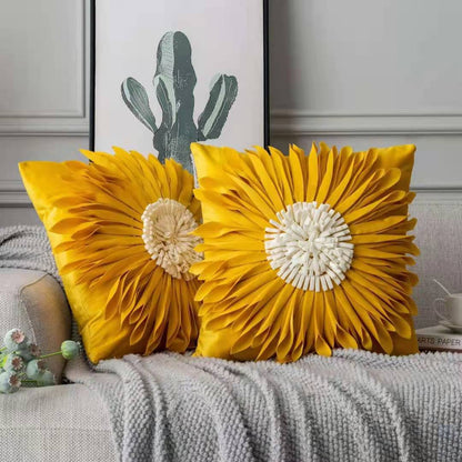 Fashion Modern Style White Throw Pillows Velvet Stitching 3D Chrysanthemum Cushion Waist Pillow Blue Cushion Case