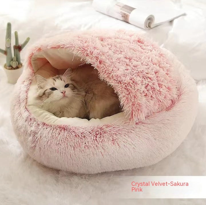 2 In 1 Dog And Cat Bed Pet Winter Bed Round Plush Warm Bed House Soft Long Plush Pets Bed