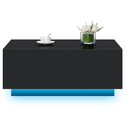 Coffee Table with 4 Drawers LED Center Cocktail Table Black High Gloss Finish