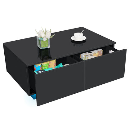 Coffee Table with 4 Drawers LED Center Cocktail Table Black High Gloss Finish