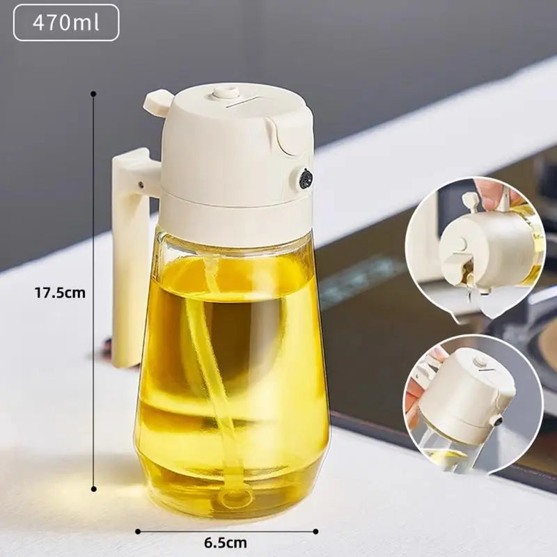 2-In-1 Oil Spray Bottle, 470Ml Oil Dispenser Bottle for Kitchen Cooking, Glass Oil Spray Bottle with Pourer, Oil Sprayer